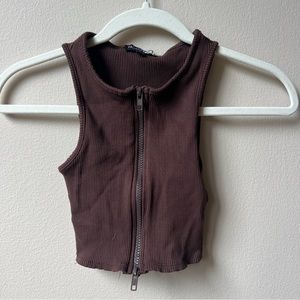 Chocolate brown, ribbed, zipper, tank top